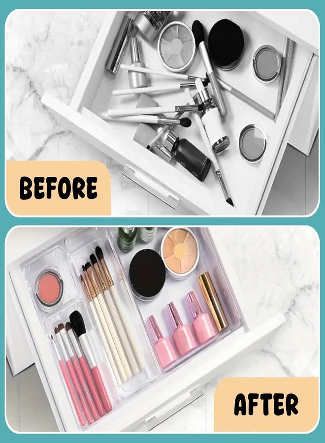 TEKCOOL مجموعة منظم أدراج من قطعتين من TEKCOOL / منظم أدراج غير قابل للكسر / منظم طاولة الزينة / صناديق تخزين متعددة الأغراض / صينية فاصلة للأدراج للمطبخ / غرفة النوم / المكتب - (شفاف) - Image 2